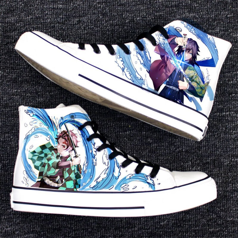 旋昱2024春季鬼灭之刃联名高帮帆布鞋手绘动漫周边涂鸦学生男潮流板鞋