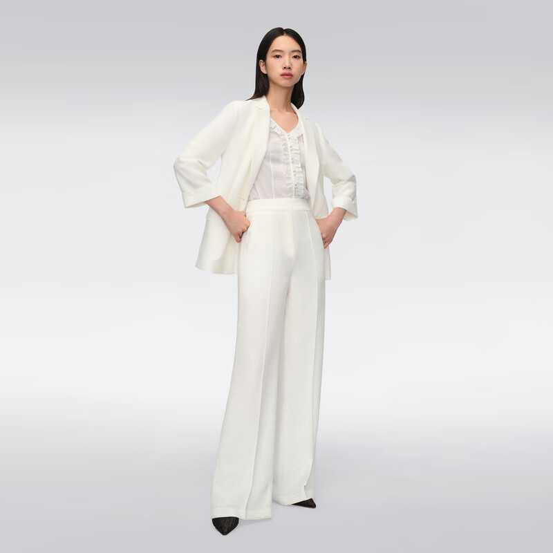 OVV春夏热卖女装平驳领修身七分袖翻边干练休闲西服外套 本白(净色)10 M