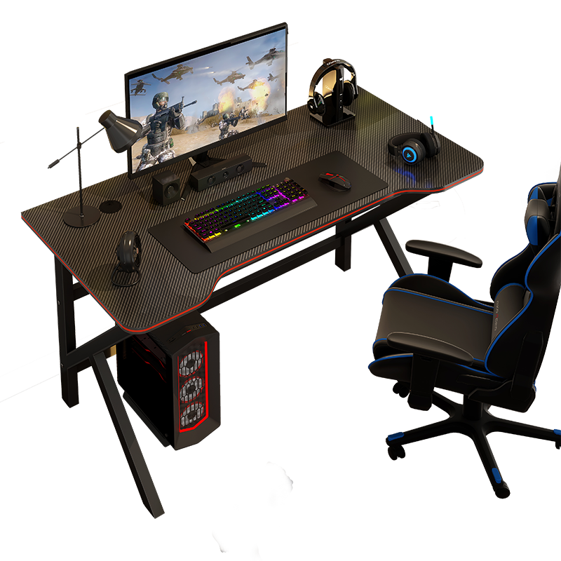 奇晟铭源 电脑桌家用电竞游戏桌电竞纹长桌台式主机桌带耳机架红边酷黑稳固款100*60cm LC-204