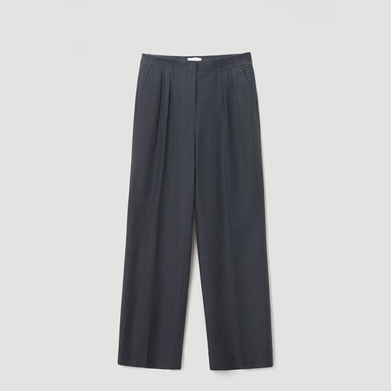 OVV秋冬热卖女装羊毛法兰绒褶饰简约通勤直筒休闲长裤 深灰（净色）C3 M