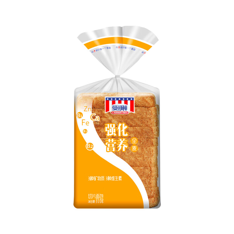 曼可顿低脂特选高纤维超醇全麦土司切片面包早餐健身代餐包多规格