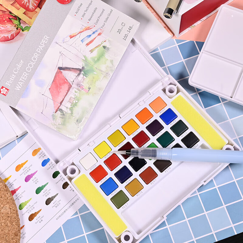 【全网低价，真便宜直播间】樱花(SAKURA)固体水彩颜料24色套装便携透明水彩 写生学生绘画用品