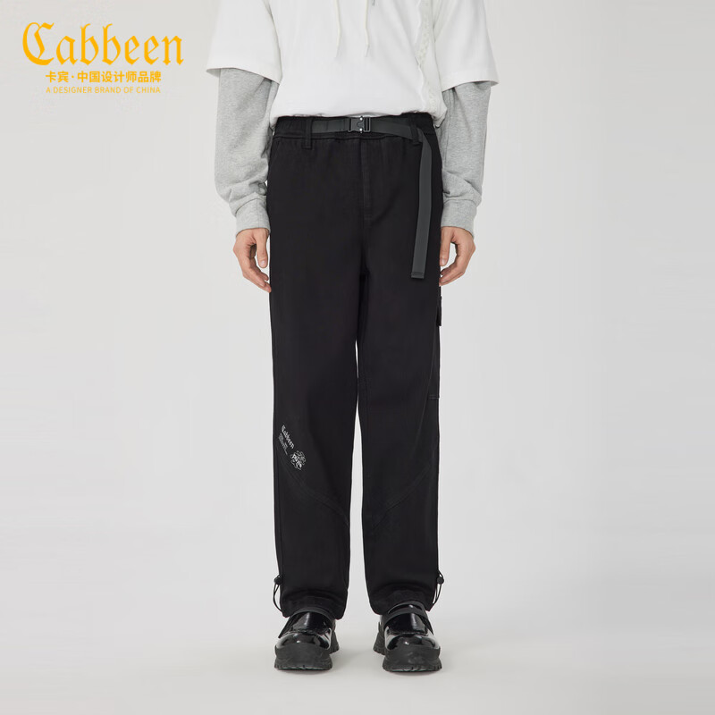 CABBEEN卡宾商场同款男装直筒牛仔裤男时尚卡扣工装裤青年
