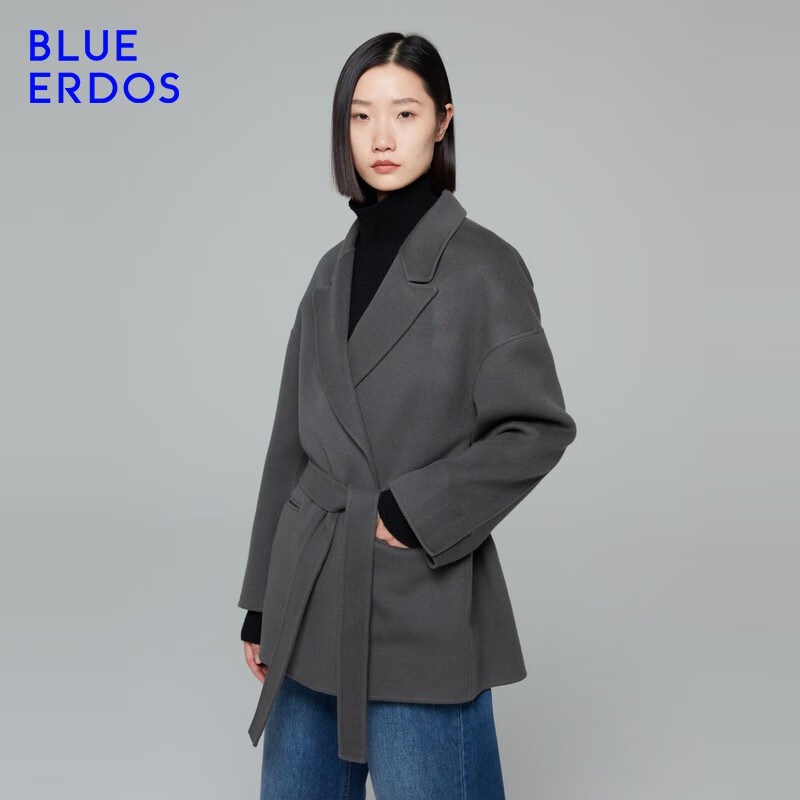 BLUE ERDOS外套大衣女毛呢大衣系带羊毛混纺短款秋冬外套 墨灰 170/88A/L使用感如何?
