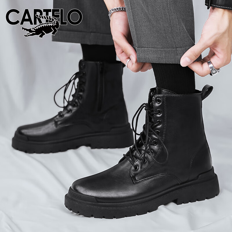 卡帝乐鳄鱼（CARTELO）马丁靴男秋季2023复古工装靴子男厚底皮靴高帮男靴 黑色 43码 使用感如何?