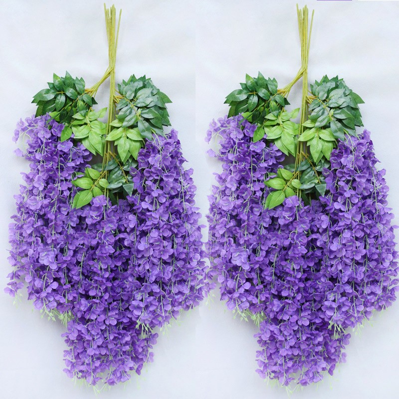 寧雪兒 婚慶紫藤花假花藤仿真花客廳人造塑料花藤條裝飾管道遮擋藤蔓 加密大豆花-紫色12枝