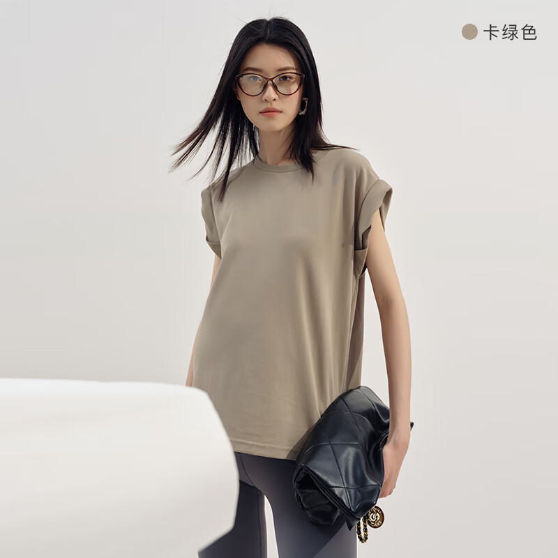 Sellynear孕婦短袖t恤新款扭褶袖口時(shí)尚寬松舒適親膚T恤 卡綠色 L