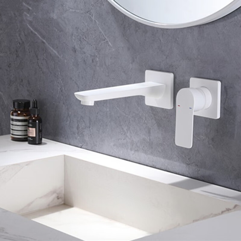 丹斯提尼全铜入墙式水龙头冷热暗装埋墙嵌入白色墙排出水预埋枪灰色台