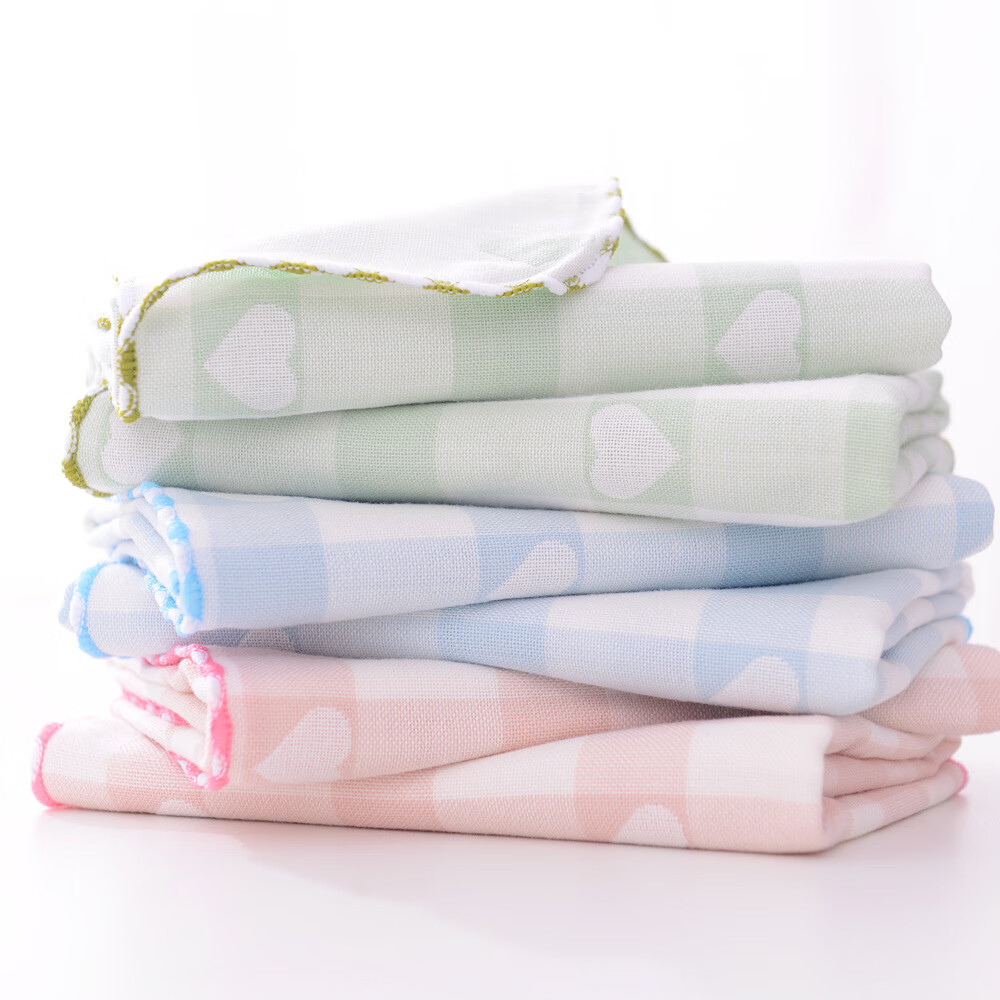 荣淳纱布洗脸巾成人薄款2层纱布桃心毛巾吸水不掉毛34x74成人洗脸面巾