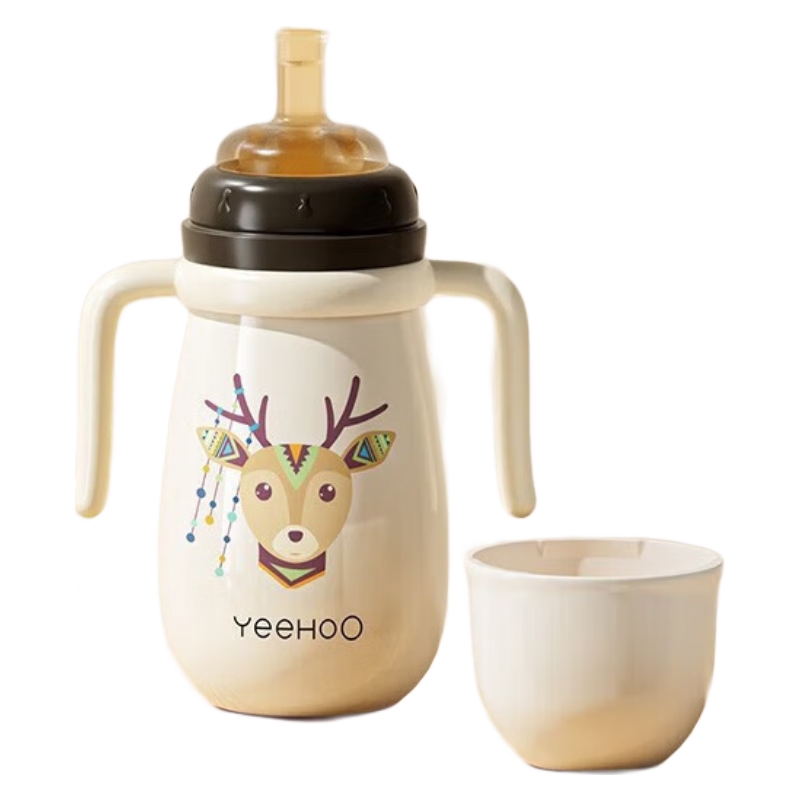 英氏（YEEHOO）嬰兒保溫奶瓶新生兒奶瓶兒童保溫杯嬰兒學(xué)飲杯便攜吸管水杯保溫壺 保溫奶瓶 300ml 9-12月 配三頭