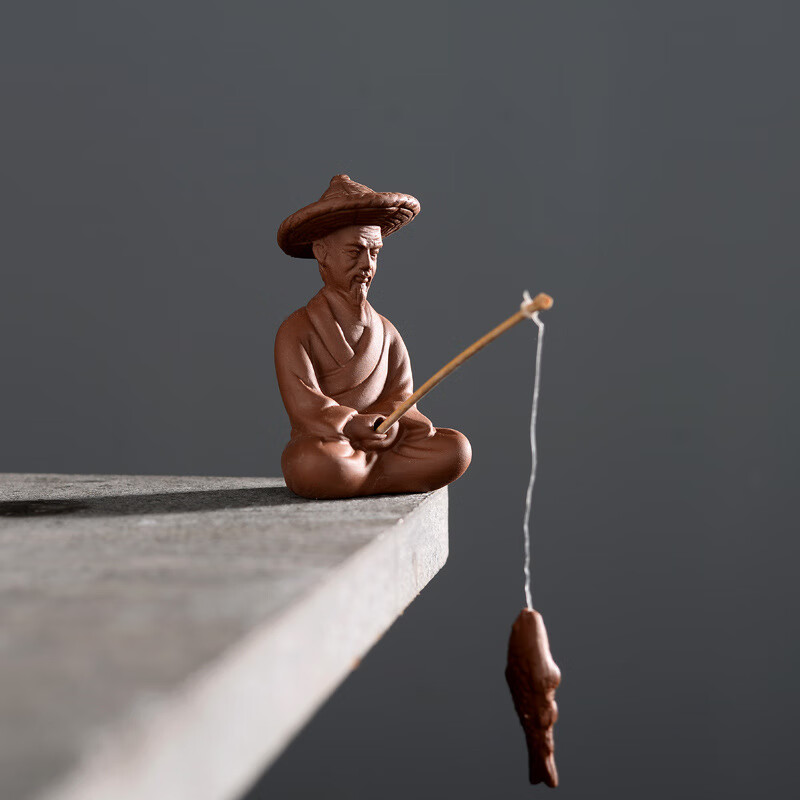 慕景盆景姜太公钓鱼翁老头小摆件陶瓷微景观人物鱼缸装饰造景布景配件