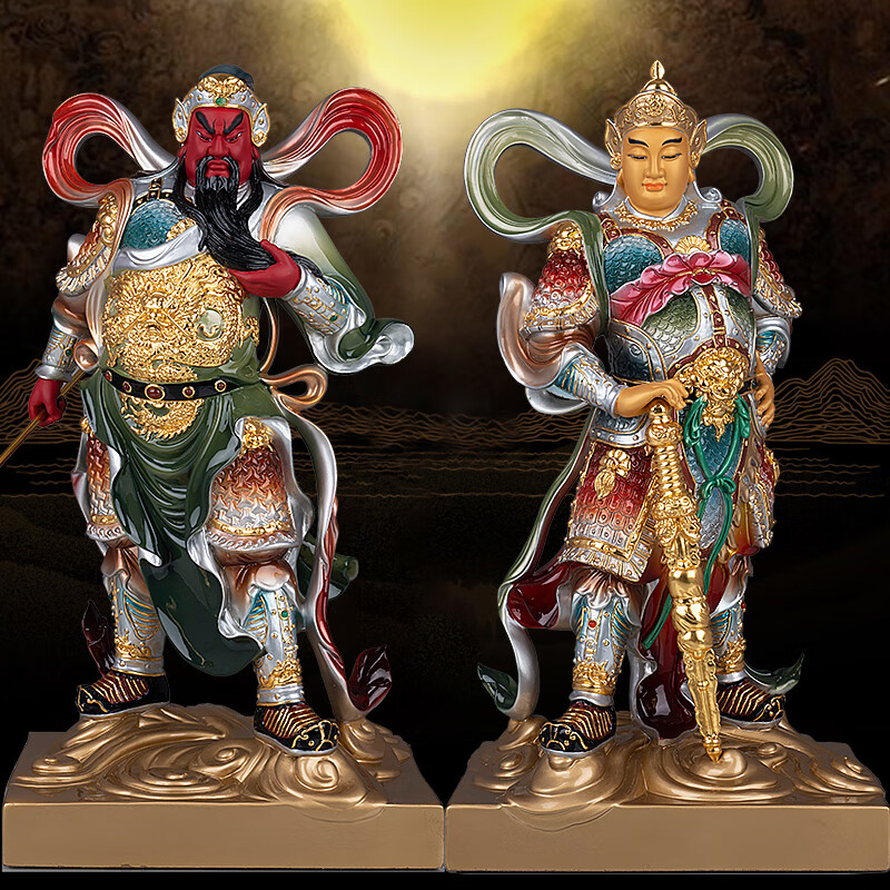 普莲紫竹莲 台湾纯铜彩绘韦陀菩萨佛像伽蓝韦驮护法家居供奉佛像摆件