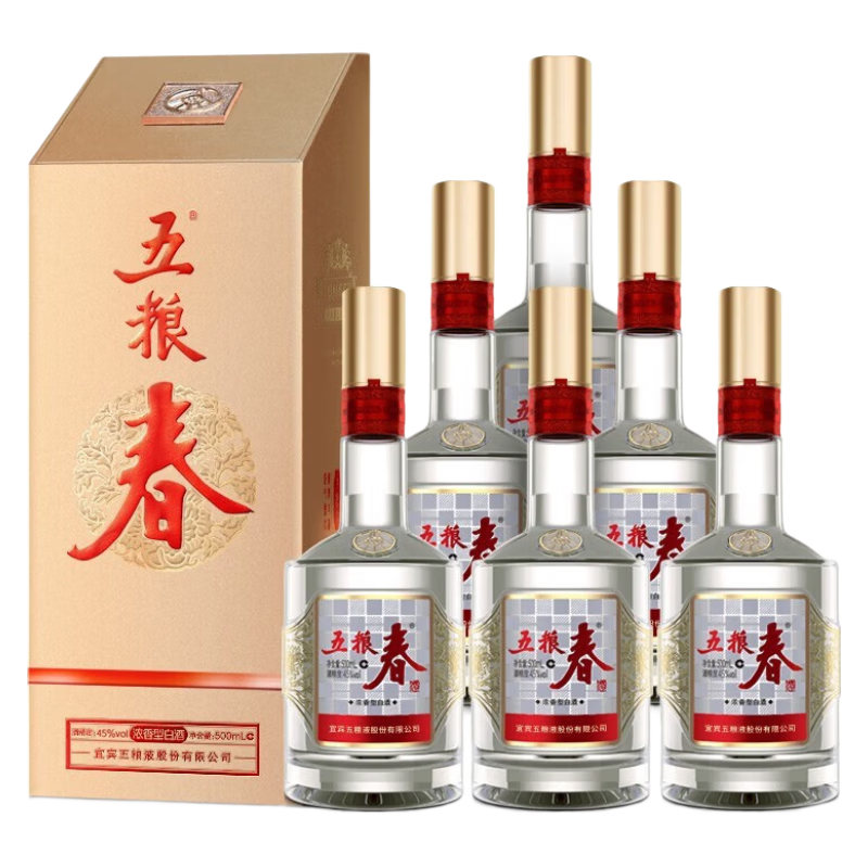 五粮春酒 五粮液五粮春浓香型白酒礼盒 宴请送礼佳品 新老包装随机发 45度 500mL 6瓶 五粮春二代