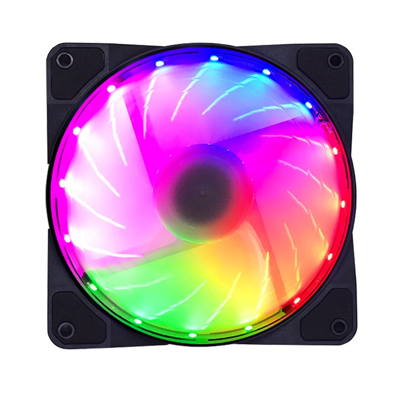欧元素台式主机电脑机箱风扇12cm水冷散热极光RGB日食风扇led双光圈 15灯（四彩）