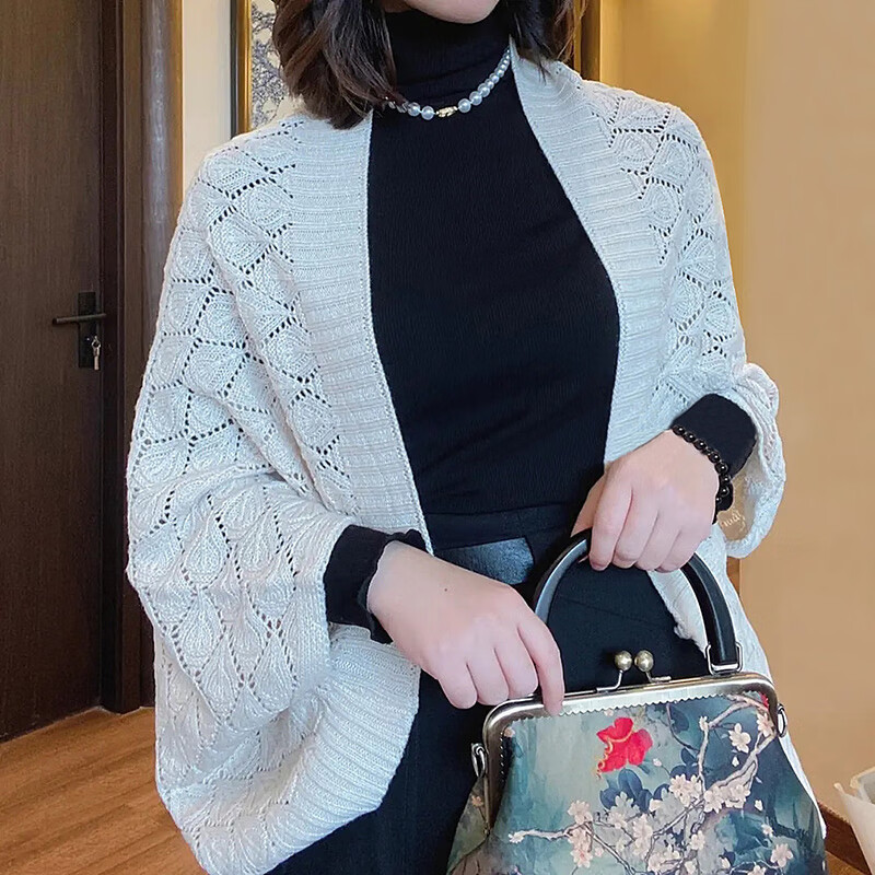 柒阅芒镂空针织开衫披肩慵懒外穿毛衣女宽松韩版秋冬季搭配旗袍外套