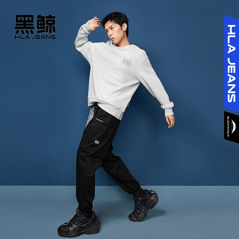 黑鲸【海澜之家旗下】字母印花圆领卫衣男秋季宽松套头上衣男两色可选 米白花纹11 175/92A(L) 推荐69-75kg