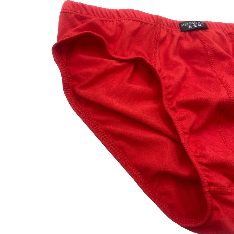 美宝健纯棉男士三角内裤大红色全棉中腰中国红底裤中青年本命年好运裤衩 红色纯棉三角裤（5条装） 5条 3XL （体重130-150斤）