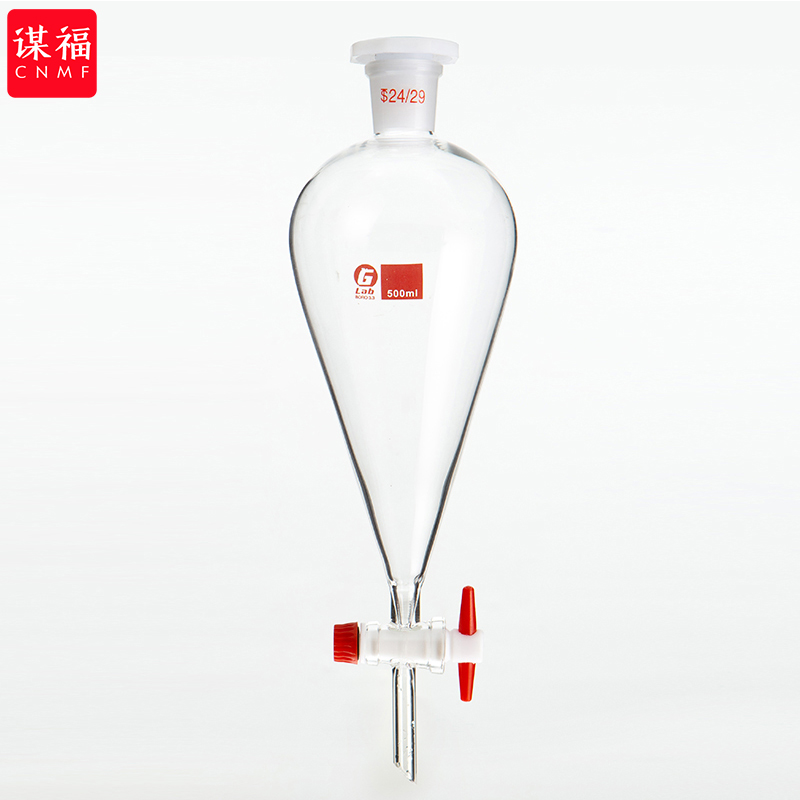 谋福 1104 玻璃梨形分液漏斗聚四氟活塞实验室油液分离 分液漏斗(四氟