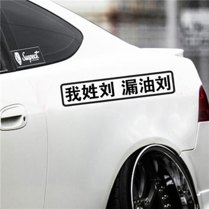 我姓刘漏油刘汽车贴纸姓张智昂障创意文字搞笑百家姓氏后窗保险杆 我