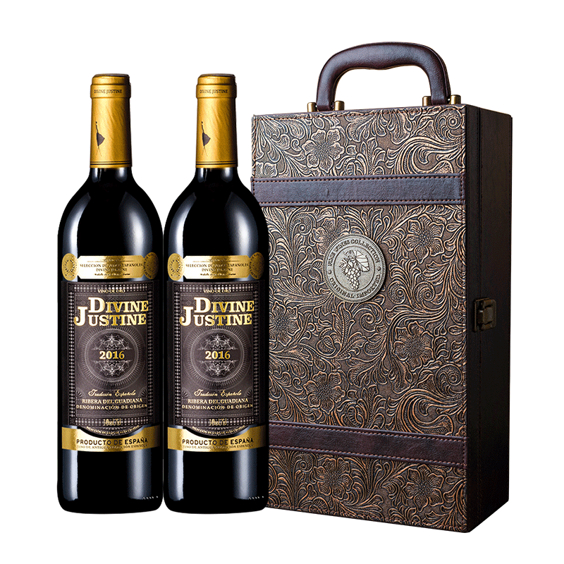 贾斯汀黑金干红葡萄酒750ml*2双支皮盒装