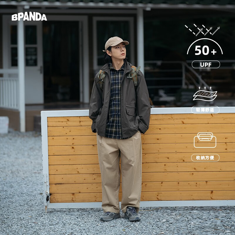 熊猫·本防晒衣男夏季户外薄款宽松男装潮流夹克可拆卸连帽防晒外套 A黑橄榄 M