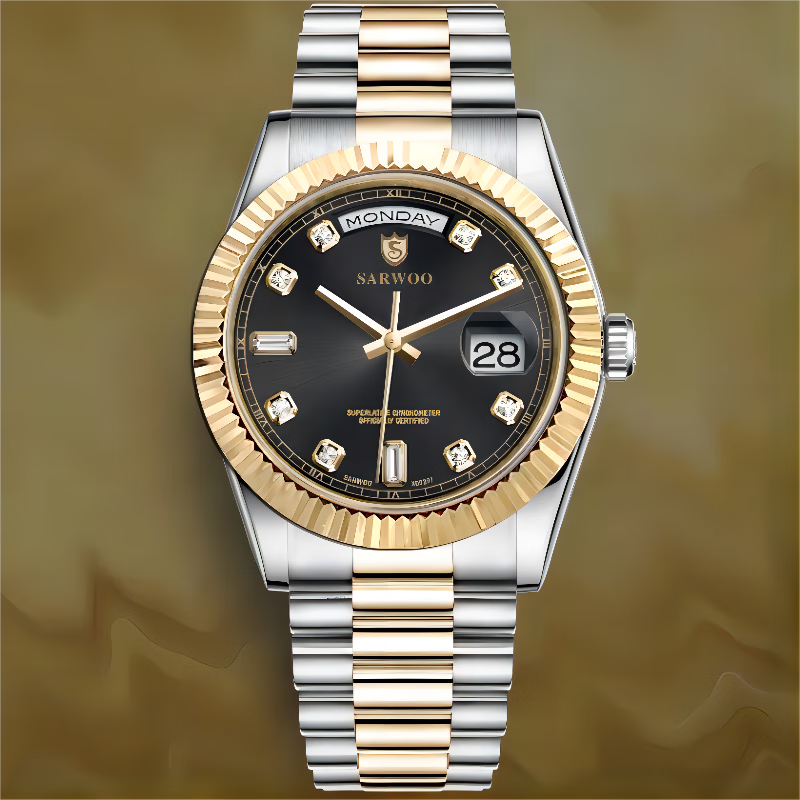 星期日历手表间金日志双日历机械表防水 全自动高端男士
