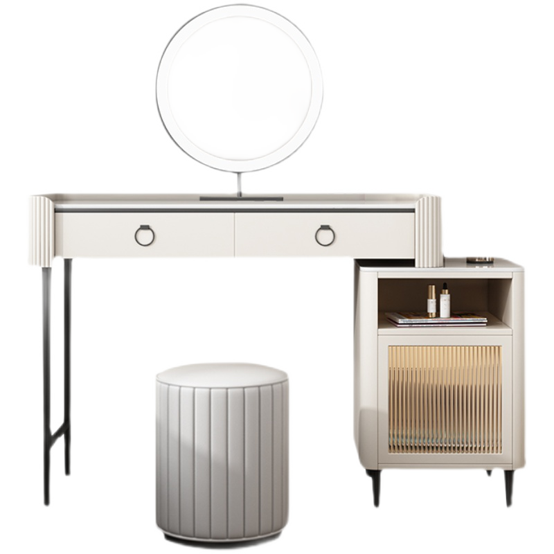 熊先森家具 梳妆台卧室现代简约2021年新款化妆桌床头柜梳妆台一体极简轻奢ins公主风小型实木梳妆台 梳妆台+伸缩柜+智能妆镜+妆凳 组装