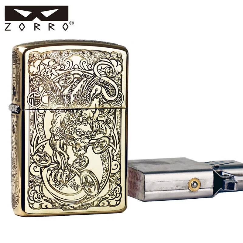 佐罗ZORRO佐罗二代防风煤油打火机原铜貔貅Z2弹珠机芯创意潮男士礼物1 【豪华版】二代原铜貔貅Z2-1007A升级官二代