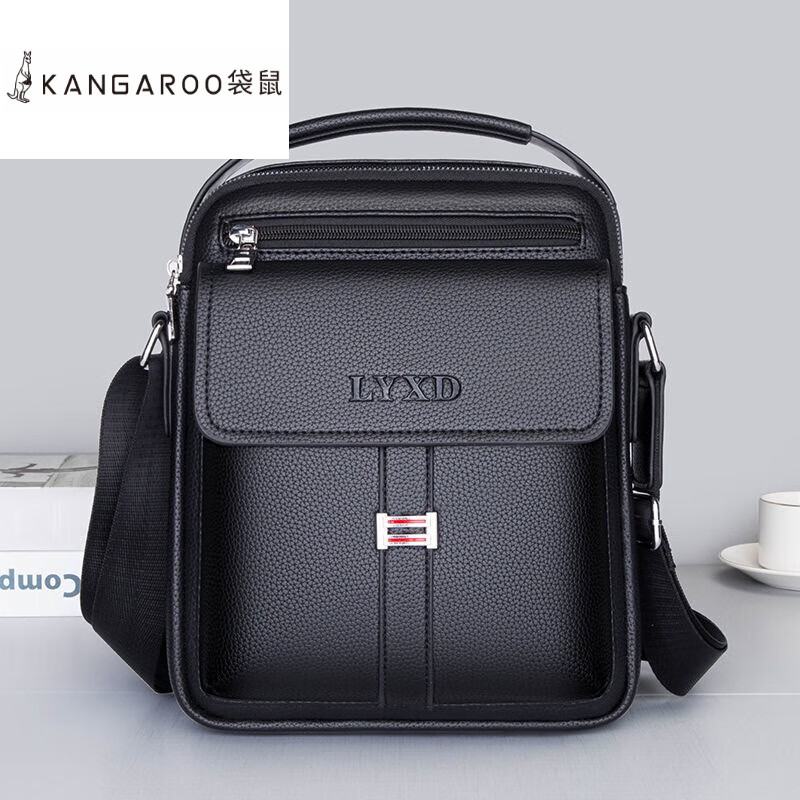 袋鼠(kangaroo)真皮质感男士单肩包斜挎包商务包男包大容量电脑手提包