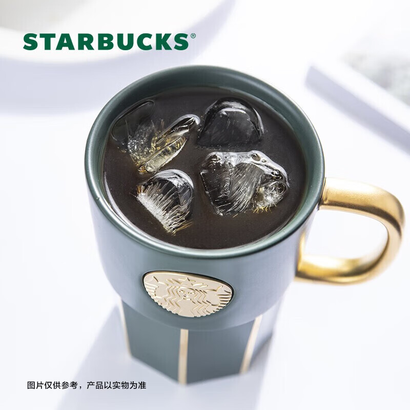星巴克（Starbucks）墨绿色女神铭牌马克杯390ml办公水杯男士咖啡杯陶瓷杯子女士礼物