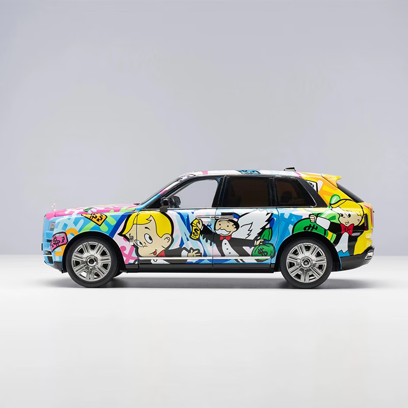 三为劳斯莱斯库里南大富翁涂鸦1:18合金汽车模型创意礼物桌面摆件