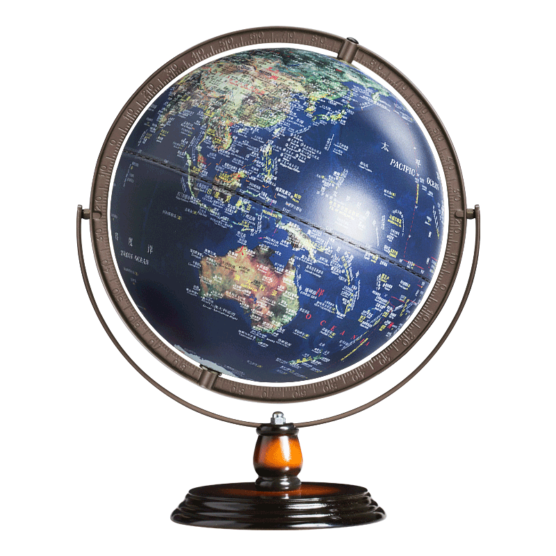 FUNGLOBE fun globe 地球仪32cm高清3D立体中英文浮雕大号 32CM深蓝色带AR(720° 充电款外框咖啡色)