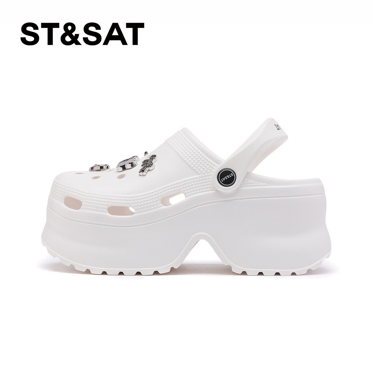 星期六厚底增高洞洞鞋时尚休闲鞋两穿百搭女凉鞋沙滩鞋女鞋凉拖鞋通勤鞋 白色 38-39