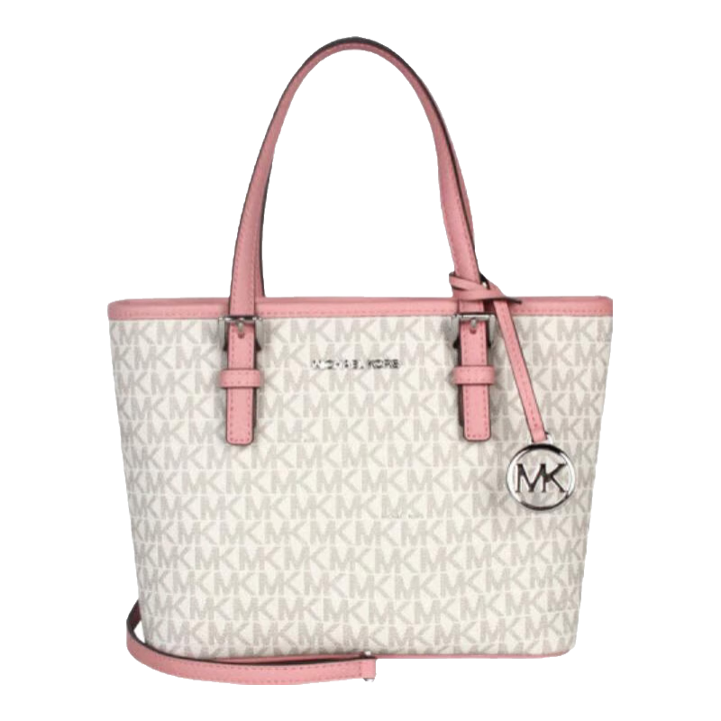 邁克.科爾斯（MICHAEL KORS）mk女包 Jet Set Travel系列手提單肩斜跨包菜籃子托特包 女生禮物 老花款 香草色配粉色