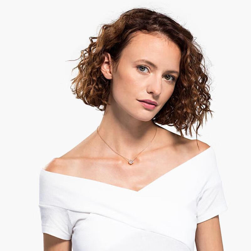 施华洛世奇(swarovski)女款项链粉色幸运草水晶 玫瑰金吊坠 送女友