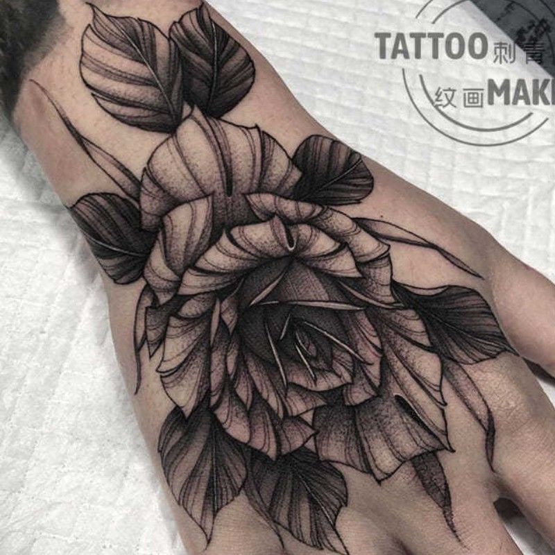 淘菲象草本纹身贴草本果汁玫瑰花手背写实暗纹身贴 欧美风防水女男潮