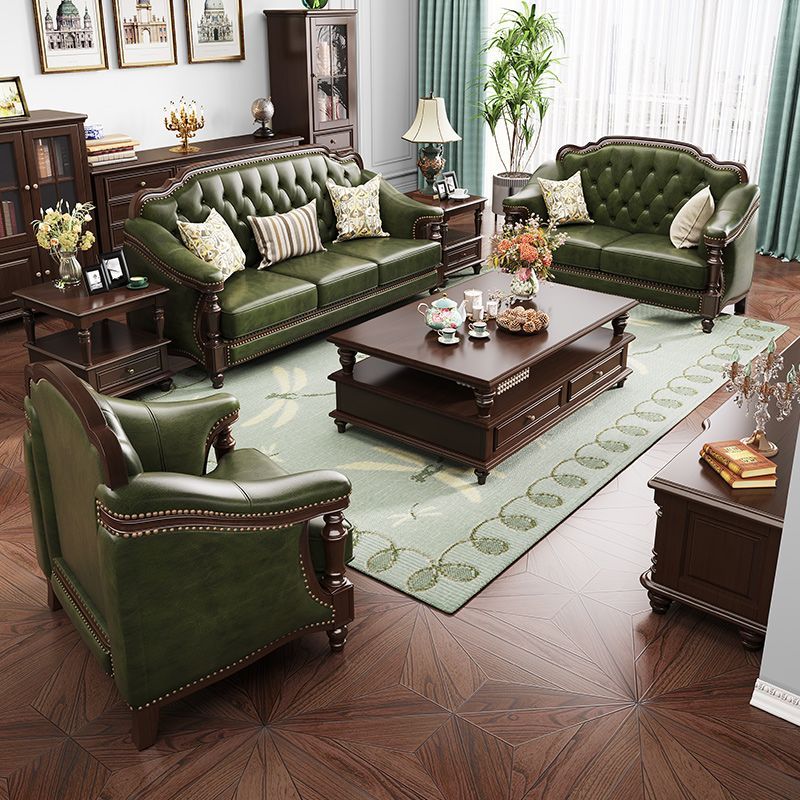 美式真皮沙发胡桃色古典实木沙发头层牛皮桃花芯木沙发客厅家具 单人