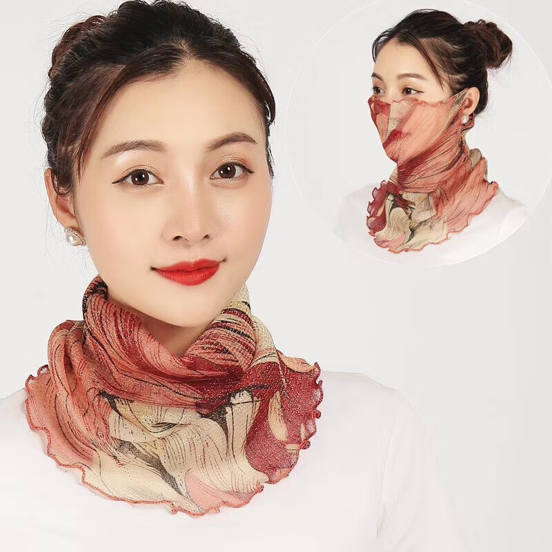 啄木鸟百变围脖夏季脖子防晒丝巾薄款百搭纱巾女套头面纱脖套护颈小