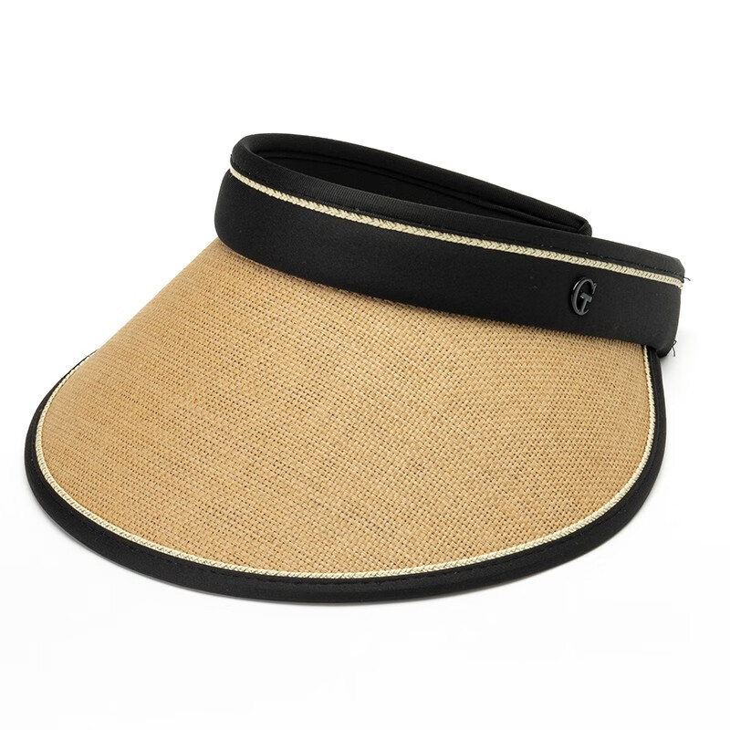 达芬奇密码草编黑胶大檐防晒空顶帽 女遮阳帽户外防晒太阳帽 卡其