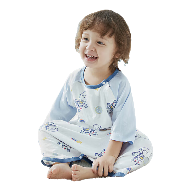 貝肽斯嬰兒衣服夏季兒童七分袖連體睡衣男女寶寶空調(diào)房可穿防踢被 宇航員巡航 90 cm【適用身高85-95cm】