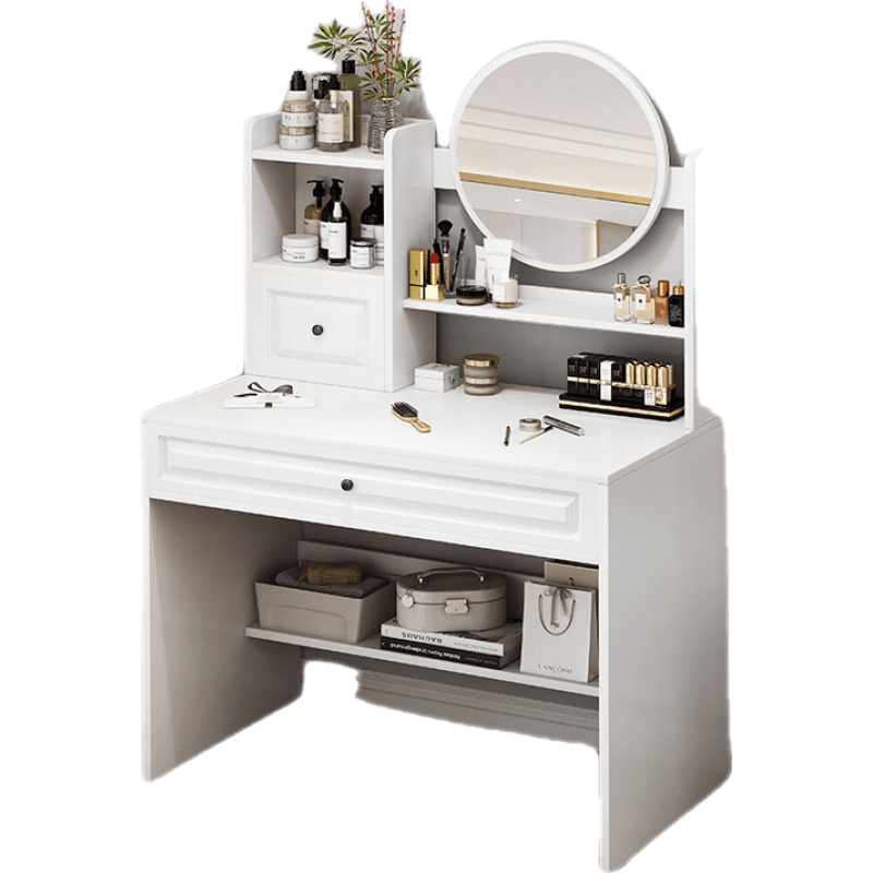 班奇盾 梳妆台化妆台收纳柜一体小户型卧室网红欧式简约2021年新款化妆桌 【单抽款】暖白色60*39.8*120.5cm 组装