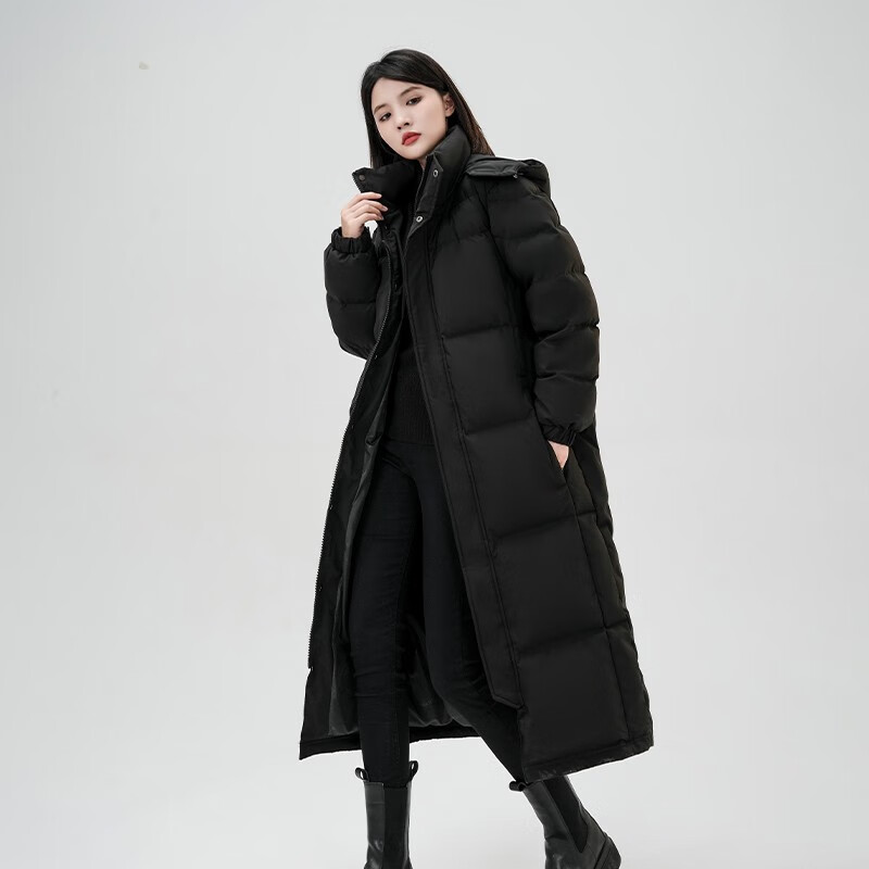BOBBY BIZZ95%白鹅绒羽绒服男女2025新款超长款外套情侣过膝加厚宽松中戏服 黑色 ３XL 180到210斤