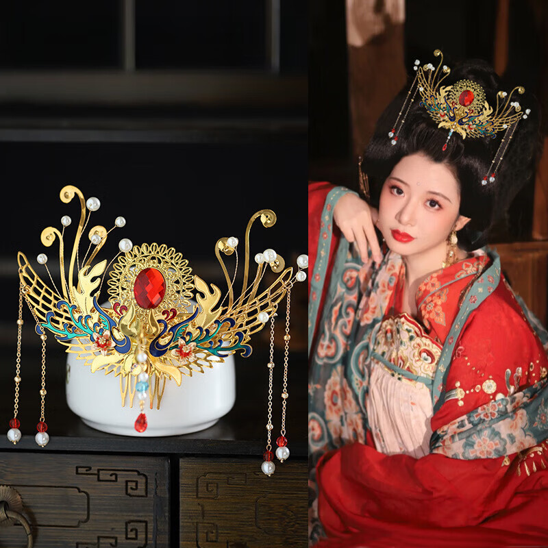 汉服金色头饰古风敦煌飞天仙女唐风富贵女发饰宫廷流苏大发灵芝