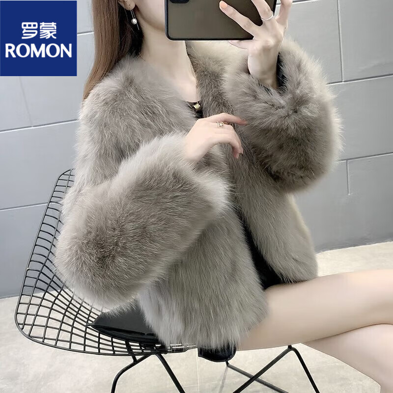 罗蒙（ROMON）2023冬季新款海宁狐狸毛皮草外套女短款年轻毛毛大衣女韩版显瘦潮 桃-卡其色 譖-M（90-100斤）怎么样,好用不?