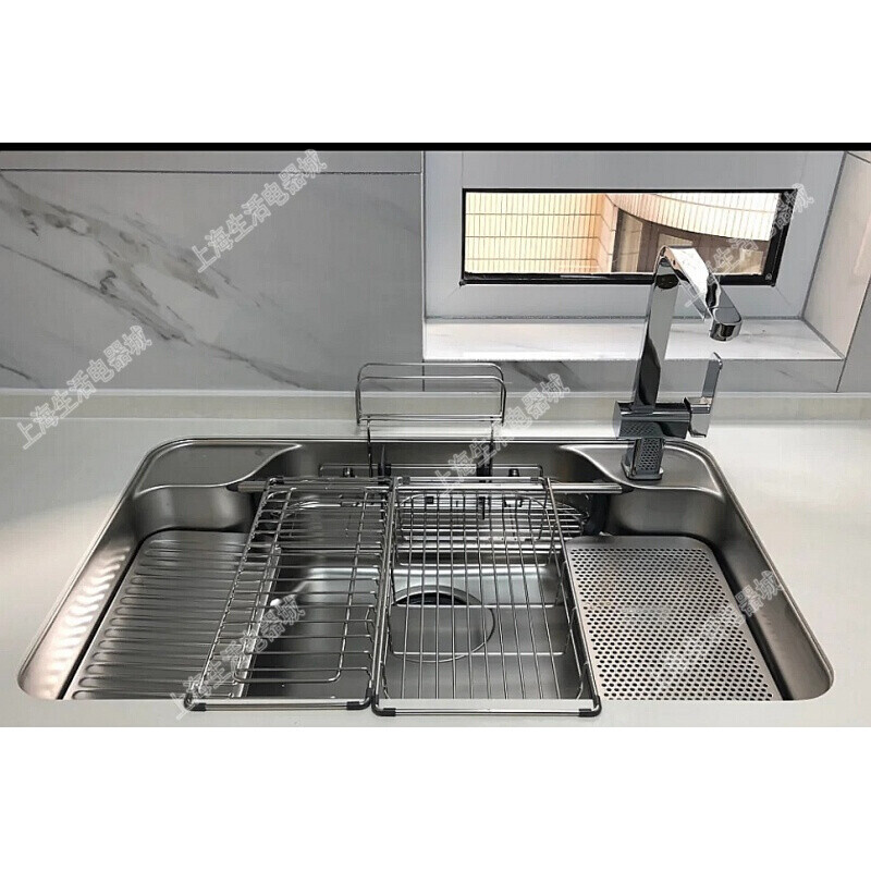 日本进口骊住lixil机能型3d压花多功能304不锈钢水槽w型长款/短款定制