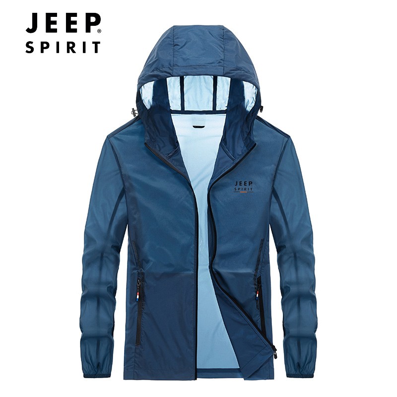 jeep超薄夹克男士夏季户外防水透气防风速干宽松连帽轻薄外套防晒衣