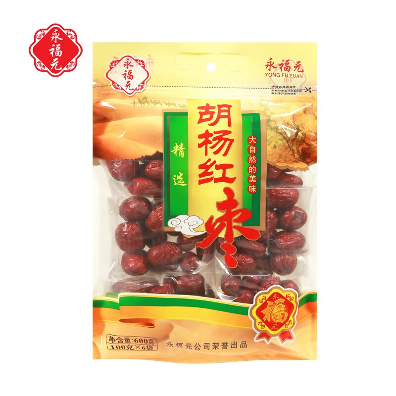 永福元 胡楊紅棗600g  新疆紅棗 品質臻選 皮薄肉厚  可煲湯做甜品 600克x1袋