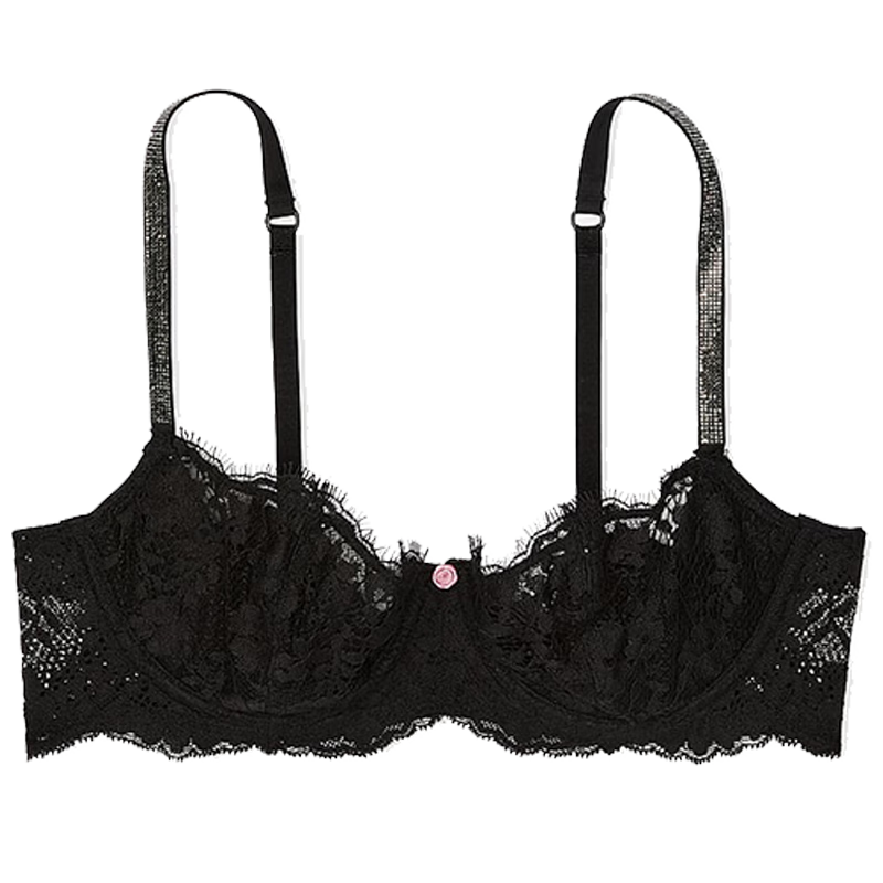 維多利亞的秘密（Victoria’s Secret）維密 夏季性感夢幻蕾絲閃亮肩帶超薄無襯墊文胸女士內(nèi)衣聚攏胸罩 54A2黑色 11251456 75B （34B）