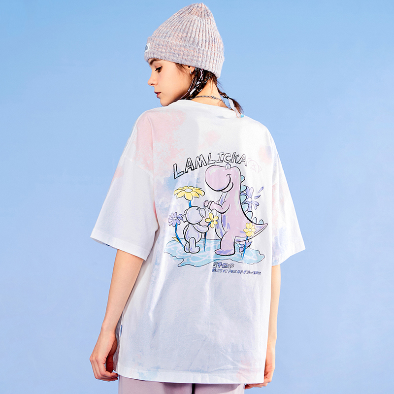 天龙致尊denon supreme短袖t恤男女潮牌ins撞色扎染宽松大码休闲百搭