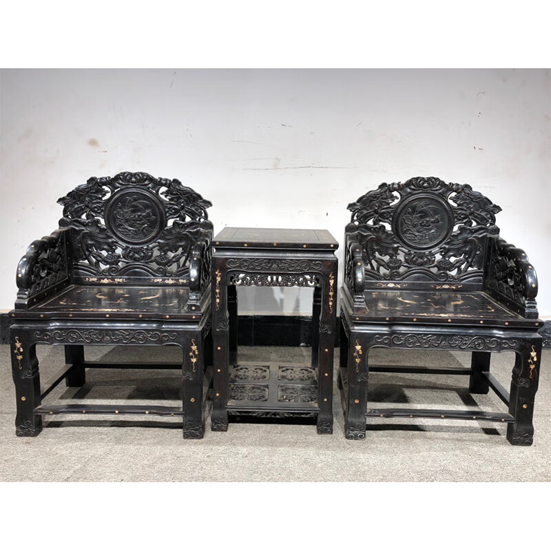 古典家具檀木镶贝壳荷花椅子jh1140